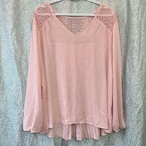Ricki’s Pink Boho Pleated Crochet Blouse Size 18